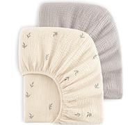 Bearmoss Set de 2 Sabanas Cuna 60x120cm 100% Algodon Muselina de Sábana Bajera para Cuna de Bebé Suave y Transpirable Sabanas de Algodón Bebe para Cunas (Albaricoque, 60x120cm)