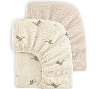 Bearmoss Set de 2 Sabanas Cuna 70x140cm 100% Algodon Muselina de Sábana Bajera para Cuna de Bebé Suave y Transpirable Sabanas de Algodón Bebe para Cunas (Amarillo, 70x140cm)
