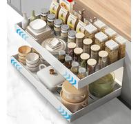 Bearrerp 2pc Cajón telescópico,gabinete organizador extraíble de acero al carbono,ancho de cajón ajustable 32-52 cm,cajones extraíbles en el gabinete de la cocina, sin taladrar,clavos (blanco)