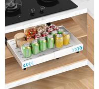 Bearrerp Cajón telescópico,gabinete organizador extraíble de acero al carbono,ancho de cajón ajustable 32-52 cm,cajones extraíbles en el gabinete de la cocina, sin taladrar,clavos (blanco)