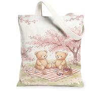 Bears - Bolsa de lona para mujer, cesta de flores de cerezas, primavera, melocotón, lavable, reutilizable, ideas para compras, viajes, oficina, biblioteca, casual, 13 x 15 pulgadas
