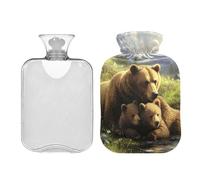 Bears by The River - Bolsa de agua caliente con funda de terciopelo, bolsa de agua caliente de 1 litro para compresas frías y calientes, calentador de manos y pies, ideal para calambres menstruales,