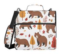 Bears in Fall Trees - Carpeta con cremallera de 3 anillos con asa y correa para el hombro, capacidad para 500 hojas, bolsa organizadora de almacenamiento con múltiples bolsillos para la escuela y la