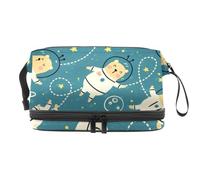 Bears in Space - Bolsa de cosméticos de doble capa para mujeres y niñas, neceser de viaje, bolsa organizadora de maquillaje con compartimento para brochas, multicolor, 27x15x14 cm/10.6x5.9x5.5 in,