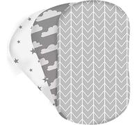 Bear's Little Fish - Juego de 3 sábanas para cesta de moisés, 100% algodón hipoalergénico, color gris y blanco neutro para bebé, bajera para cama ovalada, reloj de arena y colchón rectangular
