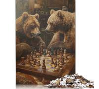Bears Playing Chess Game Puzzle Imposible,desafío for Adults Entretenimiento Creativo 1000 Piezas Obra De Arte De Juego De para Adultos Y Niños Mayores De 12 Años 1000pcs (38x26cm)