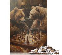 Bears Playing Chess Game Rompecabezas Imposible,desafío for Adults Juego Educativo 1000 Piezas Obra De Arte De Juego De para Adultos Y Niños A Partir De 12 Años 500pcs (52x38cm)