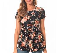 Bearsland Camiseta de maternidad para mujer con mangas cortas y cuello redondo para amamantar, Flor negra., S