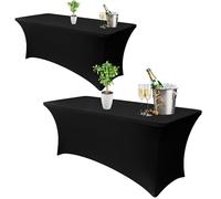 Bea's Party Mantel Elastico Negro, Mantel de Licra Spandex, 6ft, 183cm, Lavable, Tela Antiarrugas, Mantel Mesa Rectangular Elegante para Fiestas, Candy Bar, congresos, Catering (Pack de 2)