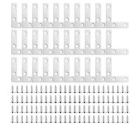 BEASAFY 30 conectores planos de acero inoxidable, conector en forma de L, ángulo de esquina, soporte con 100 tornillos para muebles de madera, armario, mesa, silla