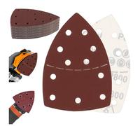 BEASAFY Juego de 50 lijadoras delta de 108 x 151 mm, 11 agujeros, papel de lija triangular, hojas de lija triangulares para Bosch, almohadillas de lijado para madera y metal