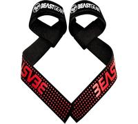 Beast Gear muñequeras gimnasio correas antideslizantes para gym o straps para fitness y ejercicio de levantamiento de pesas en gimnasio, en algodón y neopreno color negro y rojo