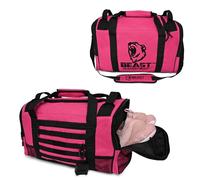 Beast Power Gear Bolsa de deporte para gimnasio, entrenamiento, boxeo, artes marciales mixtas, con compartimento para zapatos y correa de hombro ajustable, para hombres y mujeres, Rosa/Negro, Bolsa de