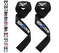 BEAST RAGE Correas de levantamiento de pesas con soporte acolchado para las muñecas. Correas de fitness de gimnasio con agarres flexión gel mejor gama levantamiento potencia (Blue/Black)