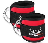 BEAST RAGE Correas de Tobillo para máquinas de Cable, Correas de Neopreno Ajustables Acolchadas de Doble Anillo en D para Levantamiento de Pesas, Entrenamientos de glúteos (RED)