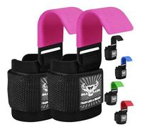 BEAST RAGE Ganchos para levantamiento de pesas, correas de muñeca de neopreno grueso acolchado con revestimiento de goma, antideslizantes, levantamiento de peso, entrenamiento, gimnasio, (Pink)