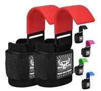 BEAST RAGE Ganchos para levantamiento de pesas, correas de muñeca de neopreno grueso acolchado con revestimiento de goma, antideslizantes, levantamiento de peso, entrenamiento, gimnasio, (Red)