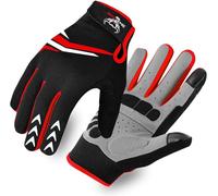 BEAST RAGE Guantes de Ciclismo de Dedos Enteros con Acolchado para Hombres Mujeres, Antideslizantes, amortiguadores, Transpirables, táctiles Guantes de Ciclismo de montaña para BMX (Rojo, L)