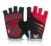 BEAST RAGE Guantes de Ciclismo de Medio Dedo para Hombres y Mujeres, Acolchados de Gel, Antideslizantes, absorción de Golpes, Guante de Gimnasio, Guantes de Bicicleta de montaña (Red, M)