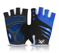 BEAST RAGE Guantes de Ciclismo de Medio Dedo para Hombres y Mujeres, Acolchados de Gel, Antideslizantes, absorción de Golpes, Guante de Gimnasio, Guantes de Bicicleta de montaña (Blue, L)