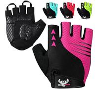 BEAST RAGE Guantes de Ciclismo de Medio Dedo para Hombres y Mujeres - Guantes de Bicicleta Acolchados, Transpirables, Antideslizantes, sin Dedos, Guantes de Bicicleta de Carretera (Rosa, XL)