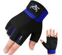BEAST RAGE Guantes de Gimnasio de Entrenamiento Antideslizante Acolchado Palma Medio Dedo Entrenamiento Ejercicio Levantamiento de Pesas Guantes Ciclismo Multi Deportes (Blue, M)