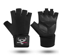 BEAST RAGE Guantes de levantamiento de pesas para hombres y mujeres, muñequera acolchada, protección de la palma, transpirables, ajustados, para fitness, entrenamiento, guantes de gimnasio (M, NEGRO)