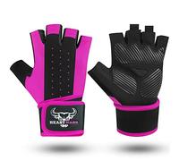 BEAST RAGE Guantes de Levantamiento de Pesas para Hombres y Mujeres, muñequera Acolchada, protección de la Palma, Transpirables, Ajustados, para Fitness, Entrenamiento, Guantes de Gimnasio (M, Rosa)