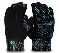 BEAST RAGE Guantes de portero juvenil para niños, niños, niñas, guantes de portero de fútbol, antideslizantes, palma de látex de 4 mm, agarre extra, doble correa de muñeca, malla transpirable (cian