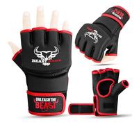 BEASTRAGE MMA Guantes para Hombres y Mujeres, Artes Marciales Mitones Grappling Sparring, Palma ventilada, Cuero Vegano, Cage Fighting, Muay Thai, Kick Boxing (S, Rojo)