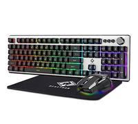 Beastron Teclado para juegos con retroiluminación RGB con combo de ratón y almohadilla de ratón, perilla para teclado multimedia