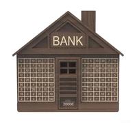 Beatanug Caja de ahorros de madera con contador y pegatinas numeradas - 25 x 22 x 5,5 cm Hucha de madera para adultos y niños, reutilizable financiera (2000€ rosa)