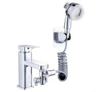 Beatanug Kit de rociador de bidé de válvula angular de aleación con palanca de presión ajustable, pulverizador de inodoro de mano de doble salida para limpieza de pañales de bebé, ducha de mascotas y