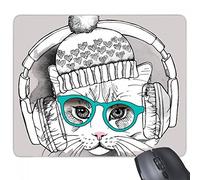 beatChong Auricular Gato del Sombrero de Lana proteja Animal Pet Lover rectángulo de Goma Antideslizante Mousepad del Juego Alfombrilla de ratón Blanco del Regalo