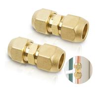 Beatific 2 accesorios climáticos de doble boquilla para tubos de cobre, conector de tubo de cobre de 1/4 pulgadas, no requiere soldadura, juego de tuercas dobles, accesorios de tubería de tuercas,
