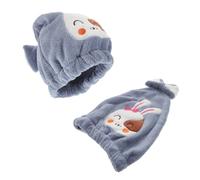 Beatifufu 2 Piezas Toalla Turbante para Coral Fleece Súper Absorbente Secado Rápido Gorro de Pelo Infantil para Ducha y Baño Azul y Gris