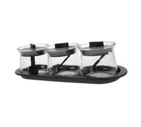 Beatifufu 3piezas Botellas De Condimento Tarros De Vidrio Transparente Con Tapa De Pp Bandeja De Almacenamiento y Cucharas De Medición Para Cocina Botella De Especias Tarro De Condimento