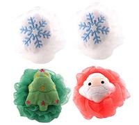 Beatifufu 4piezas Bolas De Baño Navideñas Esponjas De Ducha Exfoliantes Diseño Práctico Para Limpieza Profunda De Piel Fácil De Usar y Generar Para Relajación El Baño