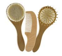 Beatifufu Cepillo de Lana para Recién Nacido y Peine de Madera Delicado, Set Ligero de 3 Piezas para Cuidado y Higiene de Bebés