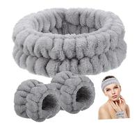 Beatifufu Conjunto De Diadema y Pulsera De Maquillaje Diadema Elástica Facial Cuidado Para Lavado Facial y Maquillaje Gris
