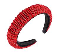 Beatifufu Diadema De Cristal Para Mujer Roja Gruesa Esponja Acolchada, Aro Amplio Brillantina Para Boda, Fiesta y Banquetes