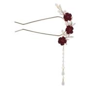 Beatifufu Horquilla con forma de U de perla falsa y rosa, accesorio decorativo para el cabello para mujer, flor para boda, horquilla tradicional china vintage con borlas para moño.