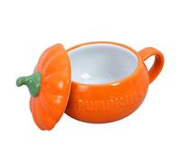 Beatifufu Taza de Cerámica Creativa Forma de Calabaza con Tapa Resistente y para Halloween Taza Mediana Naranja para Agua y Desayuno
