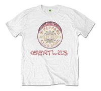 Beatles the - T-Shirt # L White Unisex # Flowers Logo & Drum