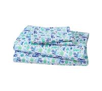 Beatrice Home Fashions Coastal Hotel Collection - Juego de sábanas de poliéster de fácil Cuidado en patrón de Agua Clara, Verde, Azul y Vida Marina Tropical sobre Blanco (Queen)