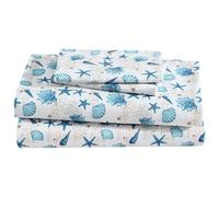 Beatrice Home Fashions Coastal Print - Juego de sábanas de Microfibra Suave, cómodo, Bolsillos Profundos de 12 Pulgadas, tamaño Queen, Notas de Concha