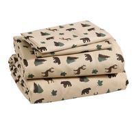 Beatrice Home Fashions Cozy Cabin - Juego de sábanas de Microfibra, 4 Piezas, Queen, marrón/Beis/Verde.