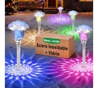BEAU JARDIN 4 pack Luces Solares para Jardin la Decoración Aceros Inoxidables del Jardín al Aire Libre con 3 Modos de Color Blanca Cálida para el Césped Terraza Patio Regalos Lampara Jardin Solar