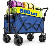 BEAU JARDIN XXL Carro Plegable Todo Terreno 300L 250KG con 4 Ruedas Giratorias, Carrito de Playa y Camping con Asa Retráctil, Azul