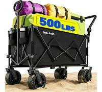 BEAU JARDIN XXL Carro Plegable Todo Terreno 300L 250KG con 4 Ruedas Giratorias, Carrito de Playa y Camping con Asa Retráctil, Negro